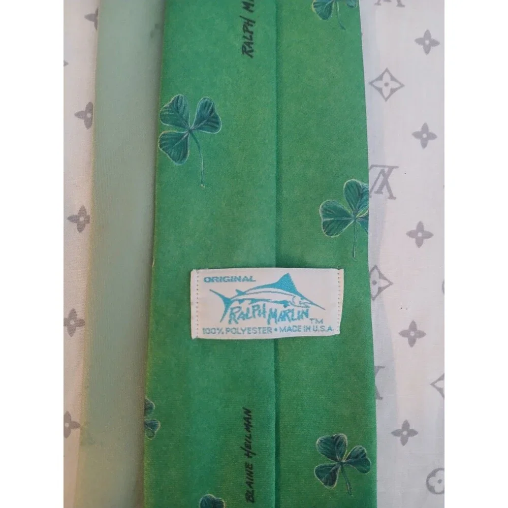 Ralph Marlin Made In USA Four Leaf clover Mens Green Neck Tie